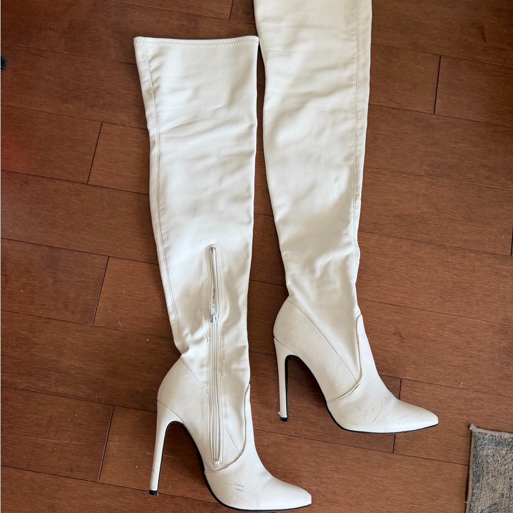 Women's Over-the-Knee White High Heel Boots
